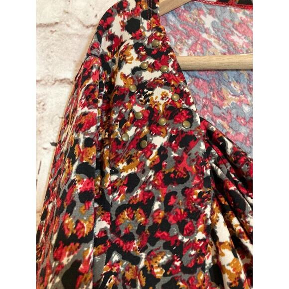 Julian Taylor Top Womens 20W Red & Rust Animal Print Cowl Neck Stretch Plus - Picture 3 of 13